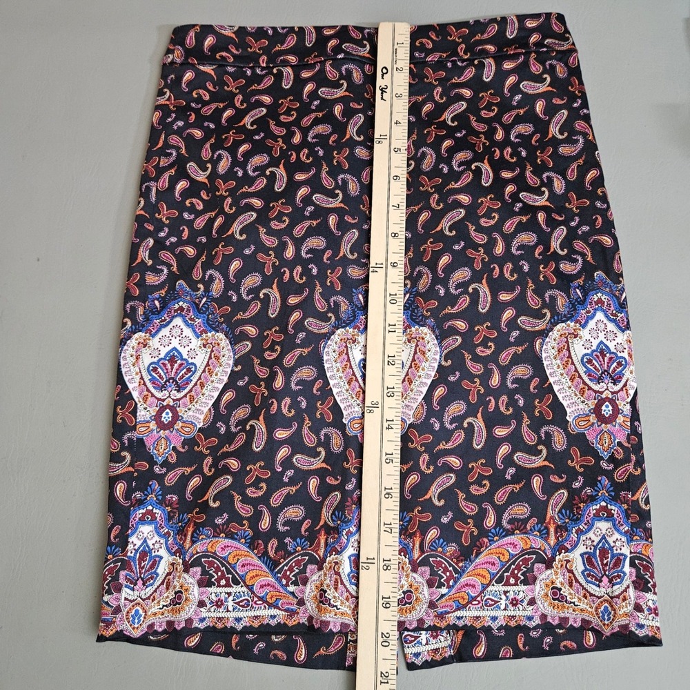 J.Crew The Pencil Skirt Paisley Medallion Border Print Cotton Size 00 - Picture 6 of 7